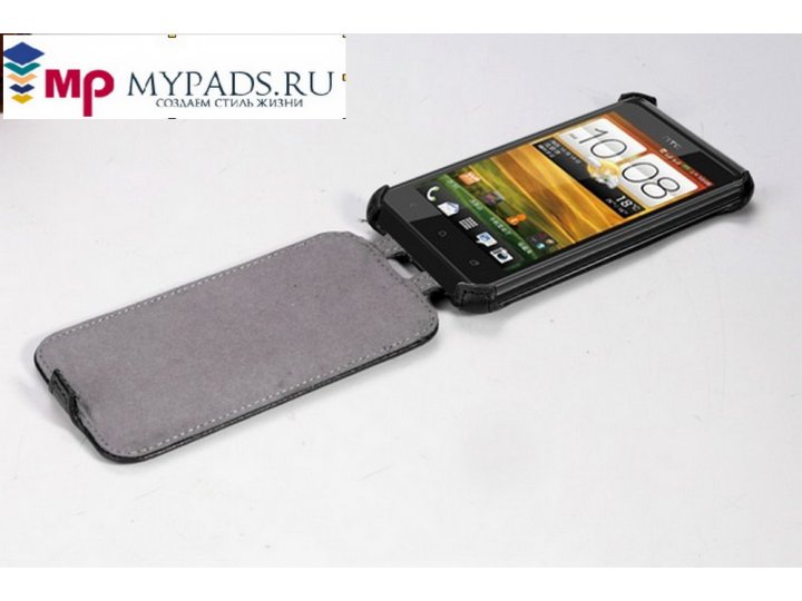 Фирменный оригинальный вертикальный откидной чехол-флип для HTC Desire 400 Dual Sim черный из качественной кож..
