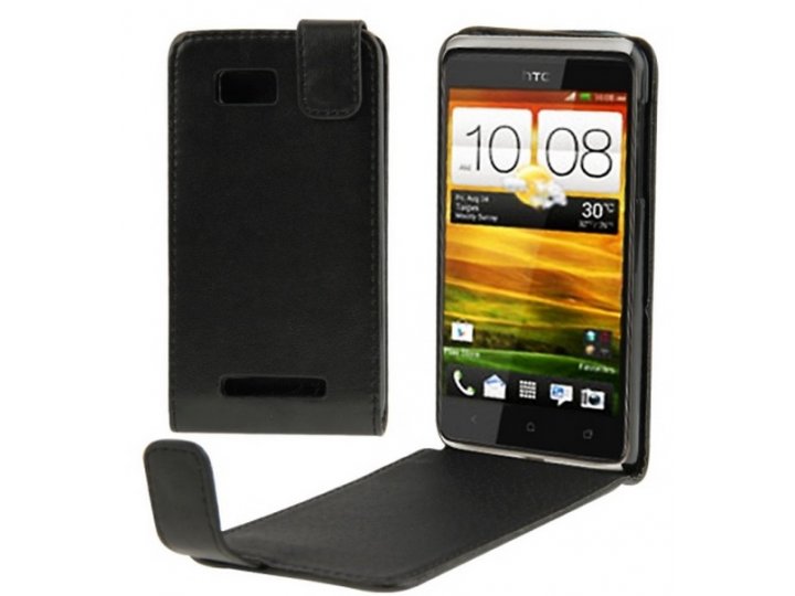 Фирменный вертикальный откидной чехол-флип для HTC Desire 400 Dual Sim (T528w) черный кожаный..