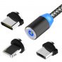 Кабель плетеный 3В1 для зарядки и передачи данных USB - Lighting/ Micro-USB/ Type-C с магнитными сменными разъемами 1 метр черный